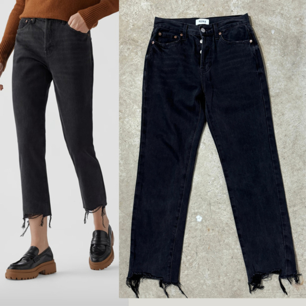 Pistola Black Jeans Women’s 25 Button Fly Straight Leg Frayed Hem High Rise